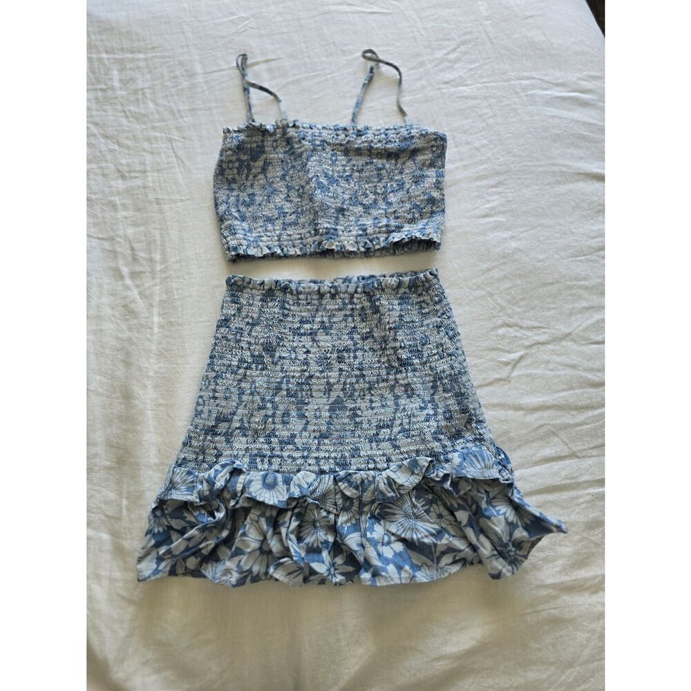 American Eagle Outfitters Light Blue Floral Smocked Mini Skirt Set